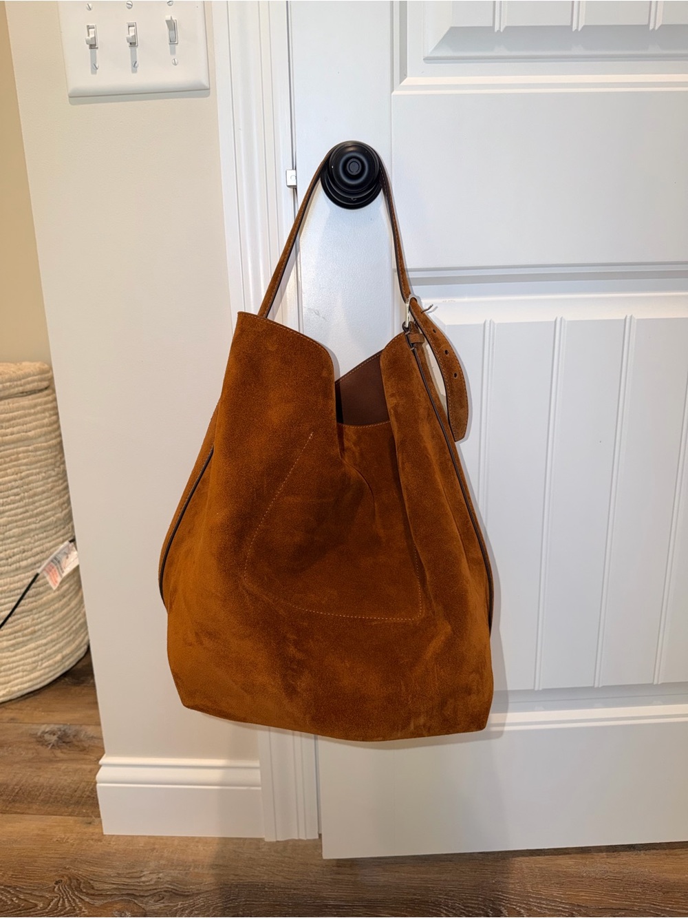 Toteme Large Suede Belted Bag in Cognac Brown
